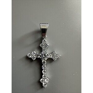 Cubic Zirconia Stainless Steel Cross Pendant Viking Gift Trendy 24” Necklace